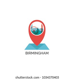 UK Great Britain England Birmingham Map Pin Point Geolocation Modern Skyline Shape Pointer Vector Logo Icon Illustration