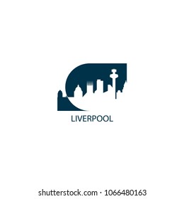 UK Great Britain England Liverpool city skyline landscape silhouette vector logo icon. Cool urban horizon illustration concept
