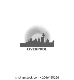 UK Great Britain England Liverpool city skyline landscape silhouette vector logo icon. Cool urban horizon illustration concept