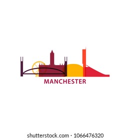 UK Great Britain England Manchester city skyline landscape silhouette vector logo icon. Cool urban horizon illustration concept