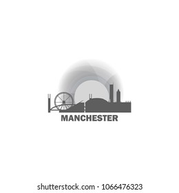 UK Great Britain England Manchester city skyline landscape silhouette vector logo icon. Cool urban horizon illustration concept