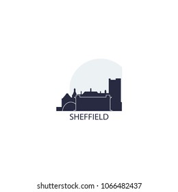 UK Great Britain England Sheffield city skyline landscape silhouette vector logo icon. Cool urban horizon illustration concept