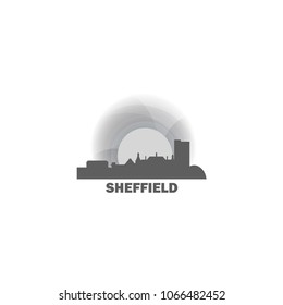 UK Great Britain England Sheffield city skyline landscape silhouette vector logo icon. Cool urban horizon illustration concept