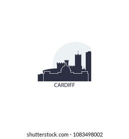 UK Great Britain Wales Cardiff city skyline landscape silhouette vector logo icon. Cool urban horizon illustration concept