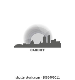 UK Great Britain Wales Cardiff city skyline landscape night silhouette vector logo icon. Cool urban horizon illustration concept