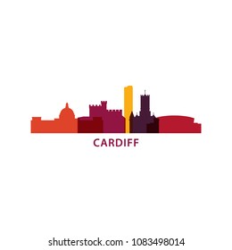 UK Great Britain Wales Cardiff city skyline landscape silhouette vector logo icon. Cool urban horizon illustration concept