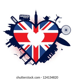 UK heart shaped flag and silhouettes