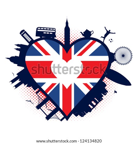 UK heart shaped flag and silhouettes