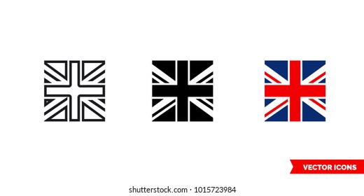 UK icon of 3 types: color, black and white, outline. Isolated vector sign symbol.