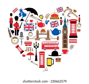 UK Icon Collection Shaping Heart (Love) British Flag, Map etc. (Vector Art)