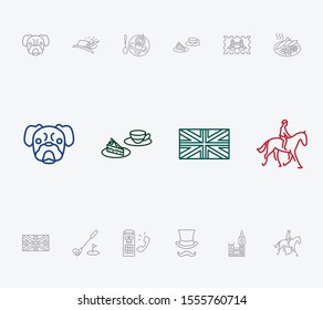 Uk icon set and fish with chips with homemade, cake with tea cup and big ben. Rider related uk icon vector for web UI logo design.