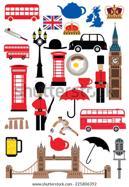 Uk Icons Set United Kingdom Flag Stock Vector Royalty Free