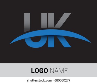 UK initial logo company name colored grey and blue swoosh design.