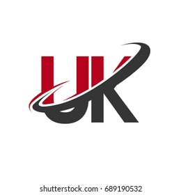 UK initial logo company name colored red and black swoosh design, isolated on white background. vector logo for business and company identity.
