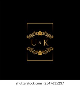 Decoração do monograma inicial do Reino Unido para o logotipo do casamento com linha quadrada criativa