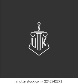 UK initial monogram law firm with sword and pillar logo design