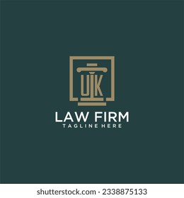 Logo inicial del monograma del Reino Unido para la firma de abogados con diseño de hitos en cuadrado creativo