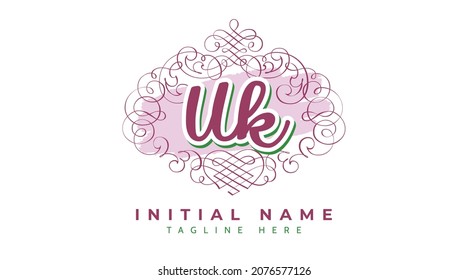 Iniciales del Reino Unido, vector de logotipo de escritura a mano
