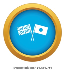UK and Japan flags crossed icon blue vector isolated on white background for any design
