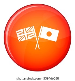UK and Japan flags crossed icon in red circle isolated on white background vector illustration