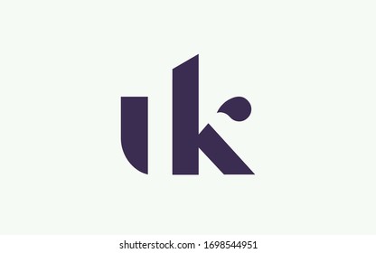 uk or ku and u or k Lowercase Letter Initial Logo Design, Vector Template