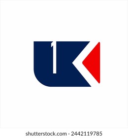 UK letter logo design with rewind symbol and number 1 in negative space.