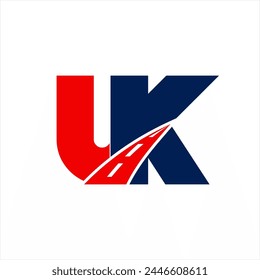 UK letter logo design with road symbol.