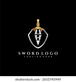Monograma de lujo de la letra del Reino Unido para la Imagen del estilo del escudo y de la espada