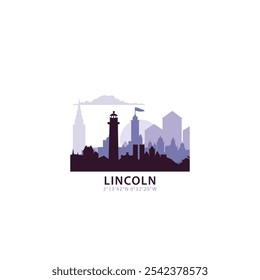 Logotipo de Lincoln del Reino Unido con el horizonte, icono de Vector retro del paisaje urbano. Reino Unido, Inglaterra fachada abstracta de la ciudad del viaje, logotipo del horizonte