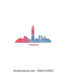 Reino Unido Lincoln acuarela paisaje urbano horizonte ciudad panorama Vector plano moderno logo, icono. Reino Unido, Inglaterra emblema concepto con Lugares famosos y siluetas de construcción. Gráfico colorido aislado