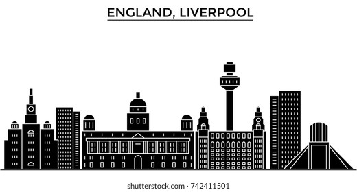 Uk. Liverpool architecture vector city skyline, travel cityscape with landmarks, buildings, isolated sights on background
