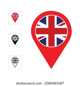 UK Location map icon free vector, UK flag location pin, United Kingdom GPS marker Icon.