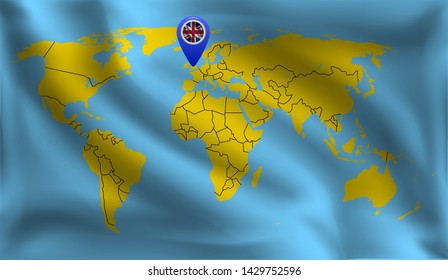 UK location mark on the world map, Britain, flag, vector illustration
