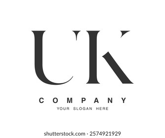 UK logo design. Initial letter u and k serif font style. Creative classic company name typography. Trendy logotype or identity. Vector illustration.