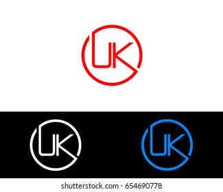 Uk Logo. Letter Design Vector with Red and Black Gold Silver Colors
