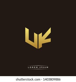 UK Logo Letter Initial Logo Designs Templete with Gold and Black Background