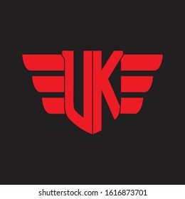 UK Logo monogram with emblem and wings element design template on red colors