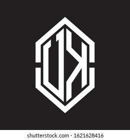 UK Logo monogram with hexagon shape and outline slice style with black and white