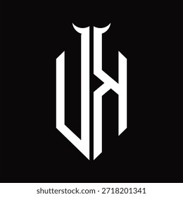 Monograma del logotipo del Reino Unido con la forma del cuerno aislada Plantilla de diseño blanco y negro sobre fondo negro
