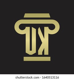 UK Logo monogram with pillar style design template with gold colors