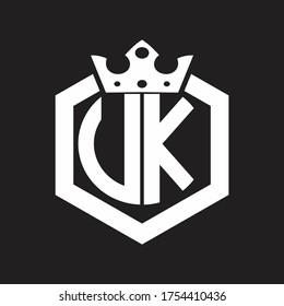 Monograma del logotipo del Reino Unido redondeado en forma de hexágono con plantilla de diseño de la corona