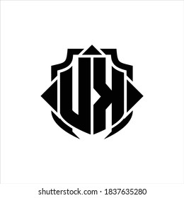 UK-Logo-Monogramm mit Schildlinie und 3 Pfeile-Design-Vorlage auf weißem Hintergrund