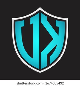 UK Logo monogram with shield shape isolated blue colors on outline design template