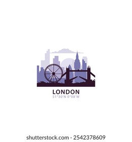 Logotipo del Reino Unido de Londres con el horizonte, icono del Vector retro del paisaje urbano. Reino Unido, Inglaterra fachada de la ciudad de viaje, horizonte logotipo