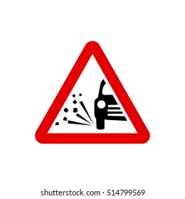 UK loose chippings warning sign.