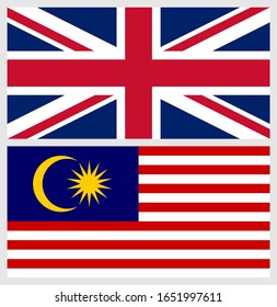 uk and malaysia flags on gray background