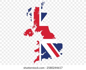 UK map with UK flag inside, official isolated on transparent PNG background. Perfect for designs, high-quality vector image.