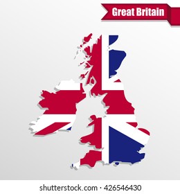 UK map with UK flag inside and ribbon