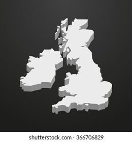 UK  Map In Gray On A Black Background 3d