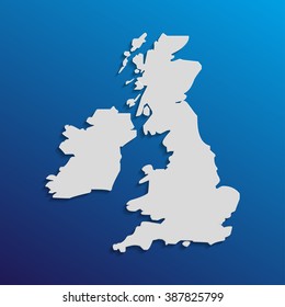 UK  map in gray with shadows and gradients on a blue background